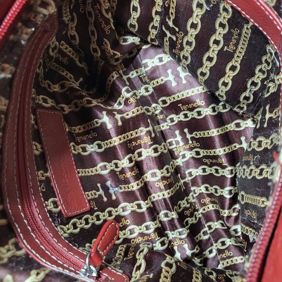 Tignanello Red Genuine Leather Silver Chain and Studded Handbag - Picture 6 of 11